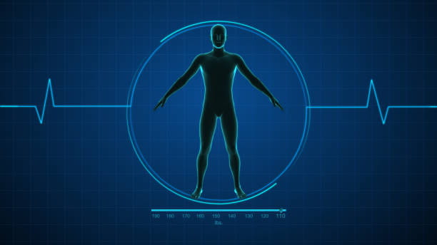 Human body silhouette on blue background